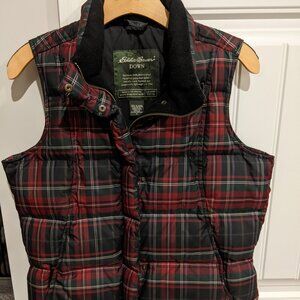 Eddie Bauer Goose Down Vest - Black/Red Plaid - Size Small